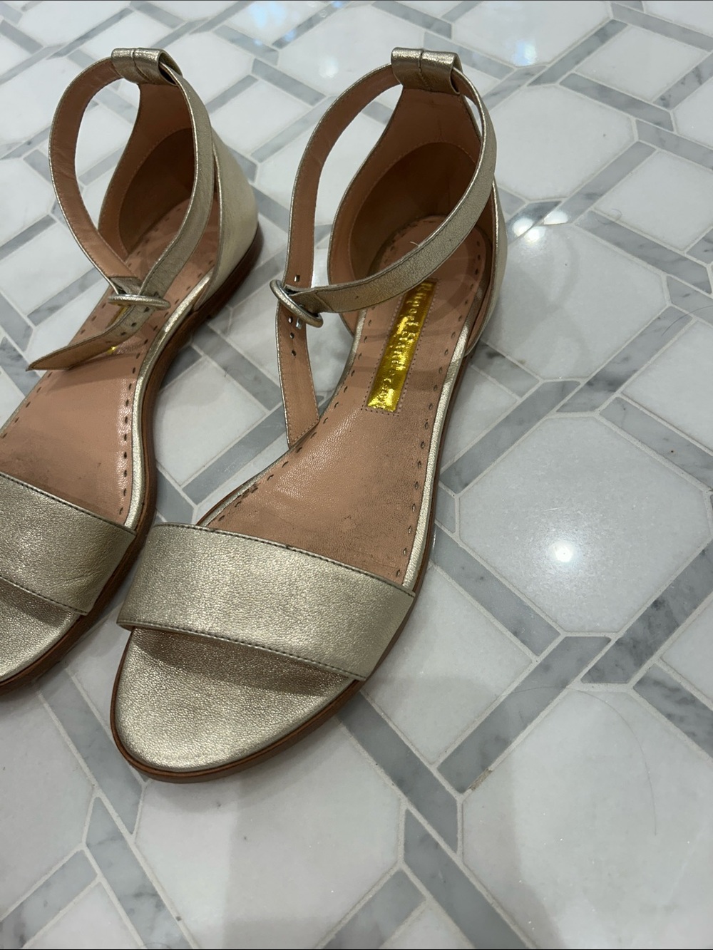 Rupert Sanderson Metallic Gold Ankle-Strap Sandals
